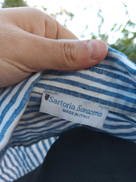 Sartoria Sarcena sartorialna męska koszula lniana w paski S