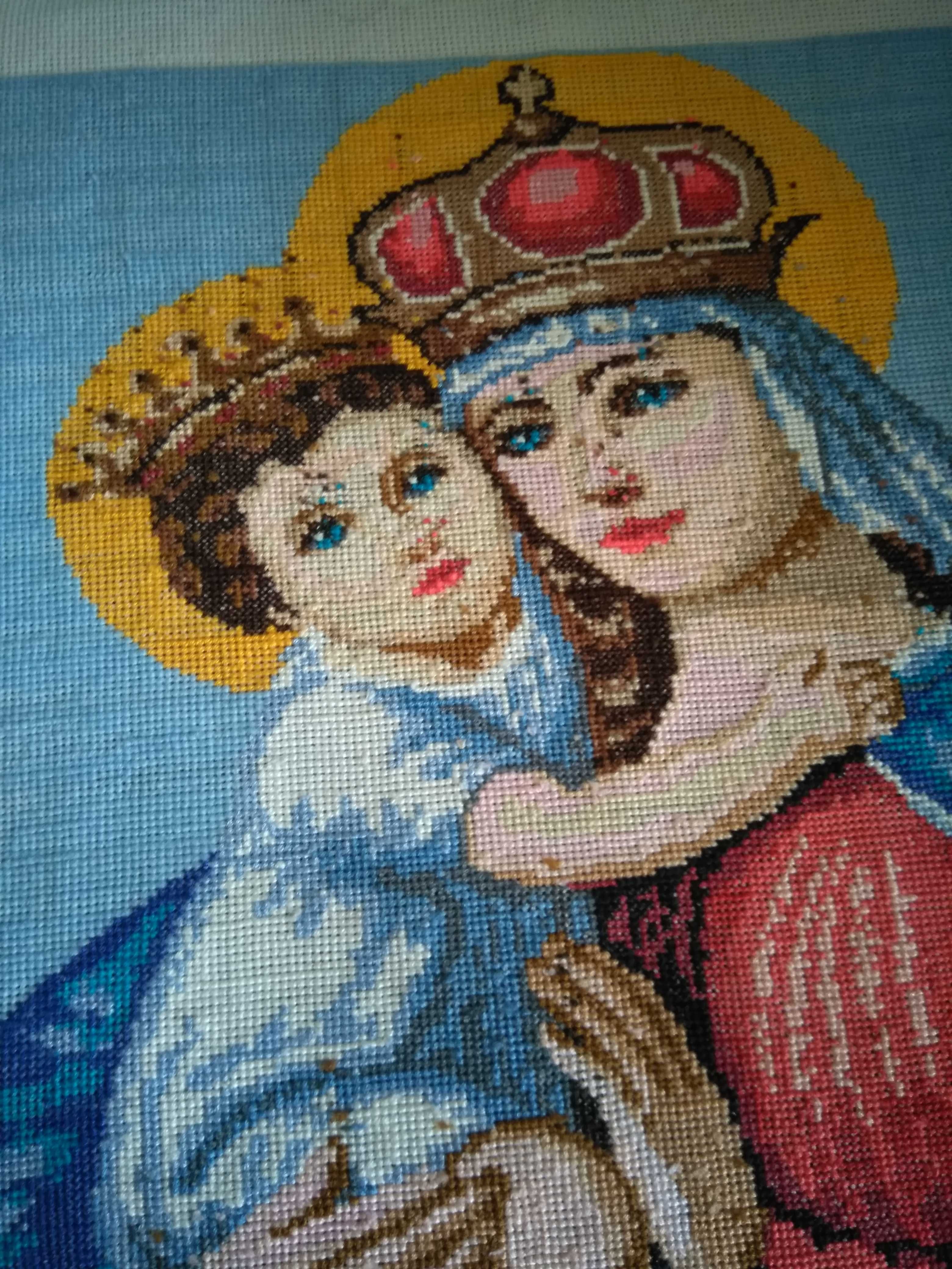 Діва Марія з Ісусом Ісус Картина вишита хрестиком 38 х 45 см Без рамки