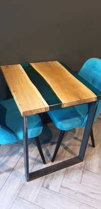 Stół drewniany z żywicą epoksydową 60cm×70cm