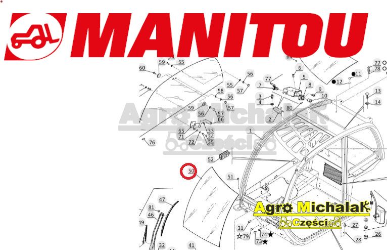 Szyba czołowa gięta Manitou org MRT1850, 2150, MRT2540,