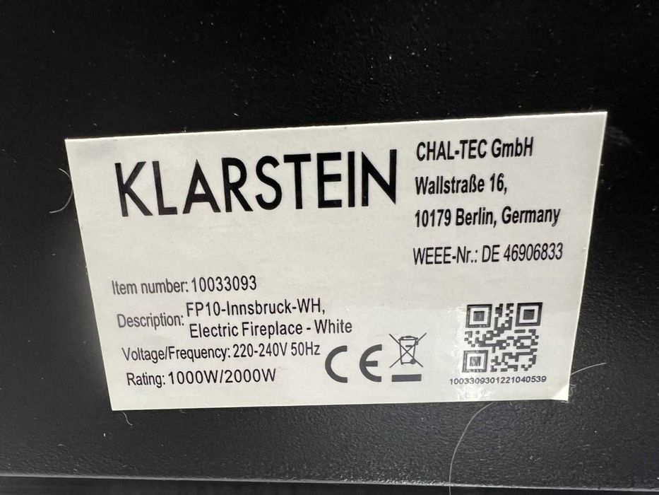 Немецкий Электрокамин Klarstein 2000w, электрический камин срочно