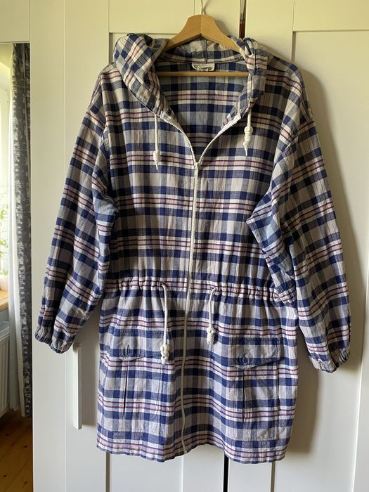 Bawełniana lekka kurtka jak bluza parka oversize  w kratę