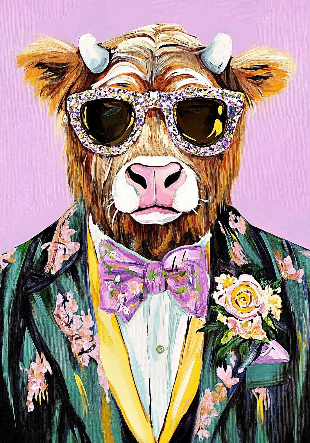 Plakat 13x18 Krowa Byk Pop Art Zwierzęta Portret Okulary Vintage