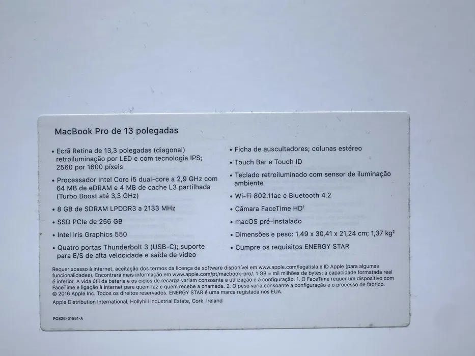 MacBook Pro 13’’ | 2016 | Touch Bar e Touch ID - Teclado Português
