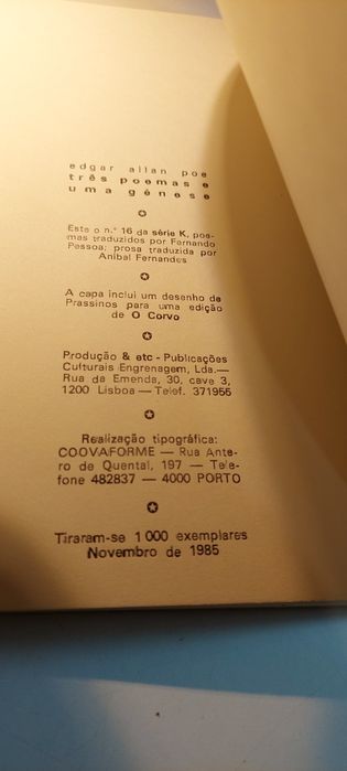 Três Pormas e uma Génese - Edgar Poe (1985, &etc)