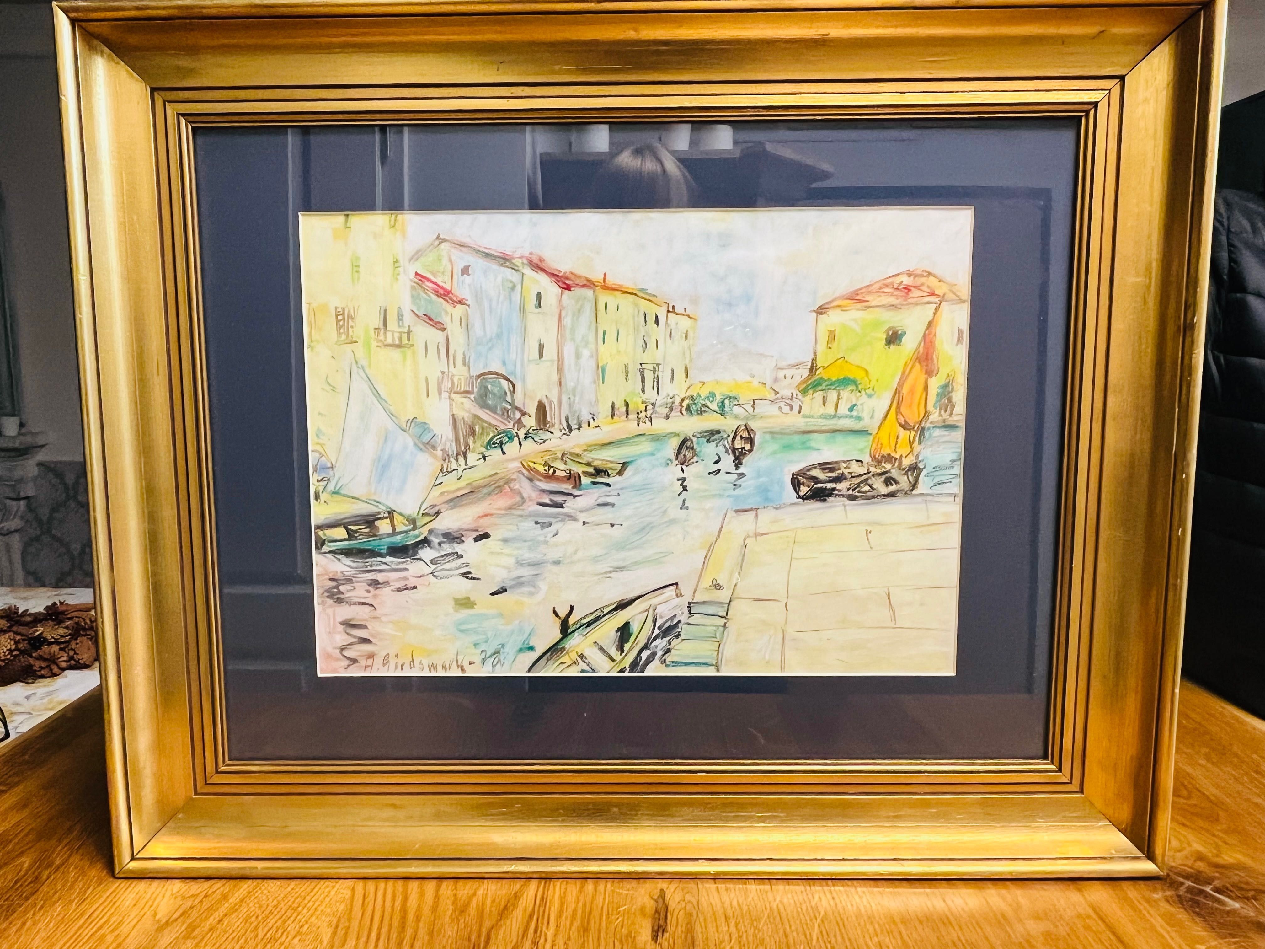 Obraz olejny w złotej ramie 55 x 50 cm.