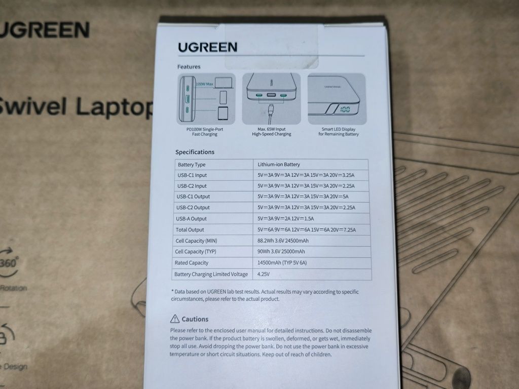 Повербанк Ugreen 25000 мАг 145 Вт