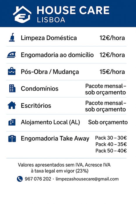 Serviços de Limpeza e Engomadoria – Lisboa e Arredores