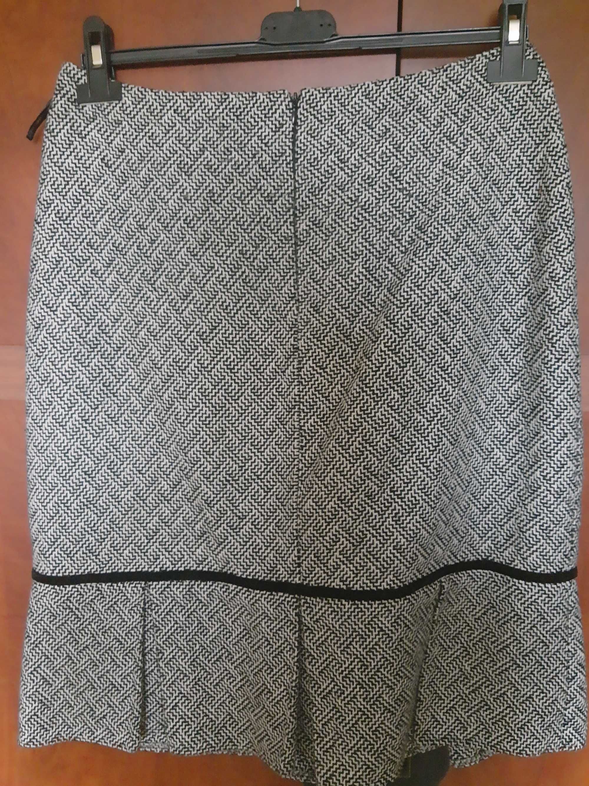 Spódnica ciepła 40-42, z podszewką, wzór jodełka, plisy, oryg. fason