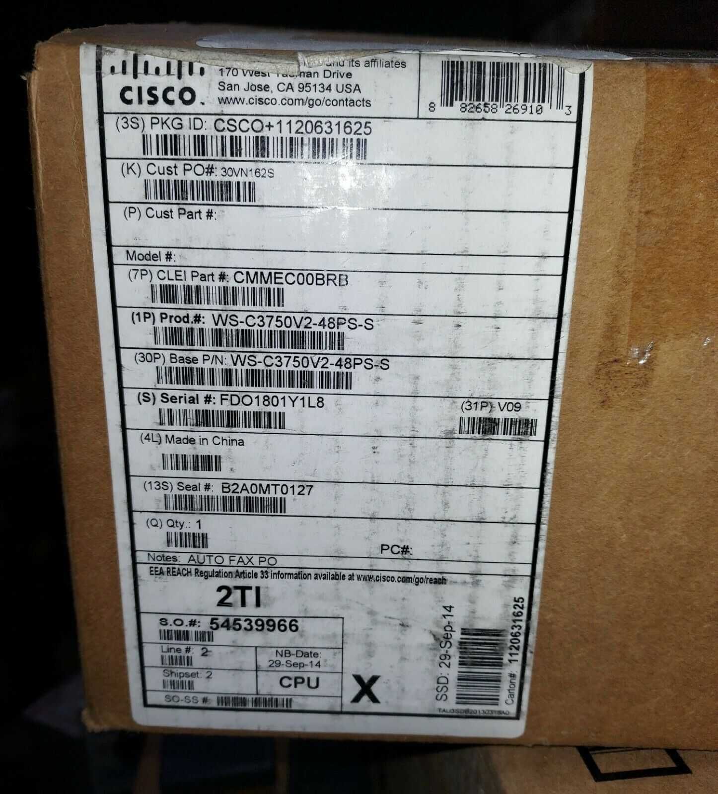 Комутатор Cisco WS-C3750V2-48PS-S (новий)