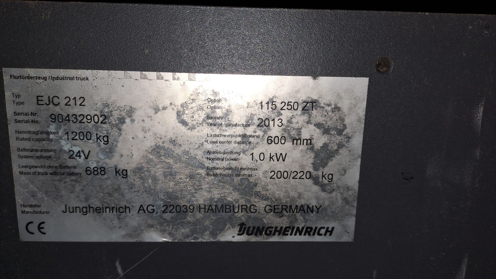 Wózek widłowy paleciak elektryczny Jungheinrich EJC 212 paletowy maszt