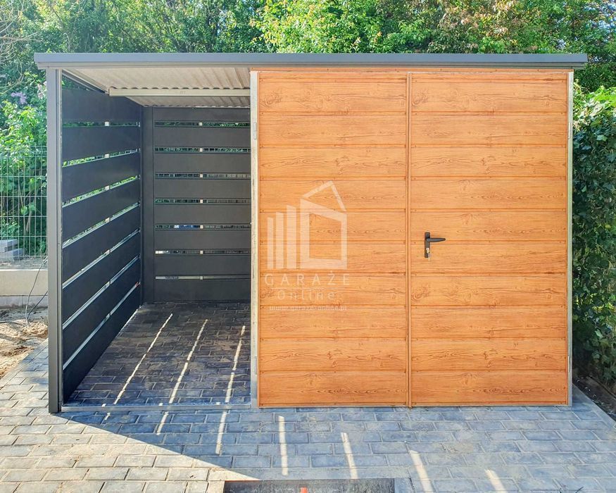 Schowek Domek Ogrodowy 2X2 + Wiata 1,2M Brama Drewnopodobny Dach Id647
