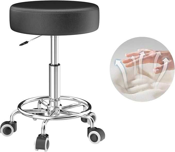 Hoker czarny fotel kosmetyczny fryzjerski stołek z regulacją wysokości