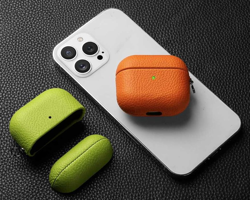 Кожаный чехол для наушников airpods 1 2 3 pro с карабином