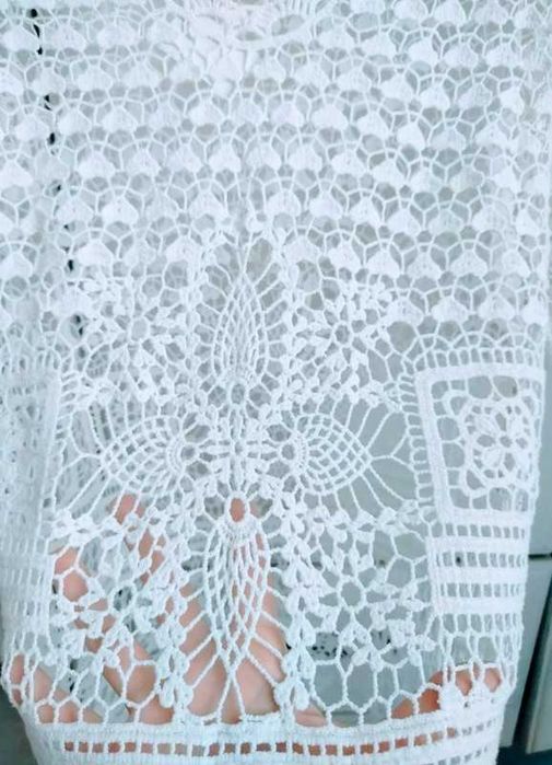 xs s m biała tunika plażowa boho festiwal hippie hafty szydełko ażur