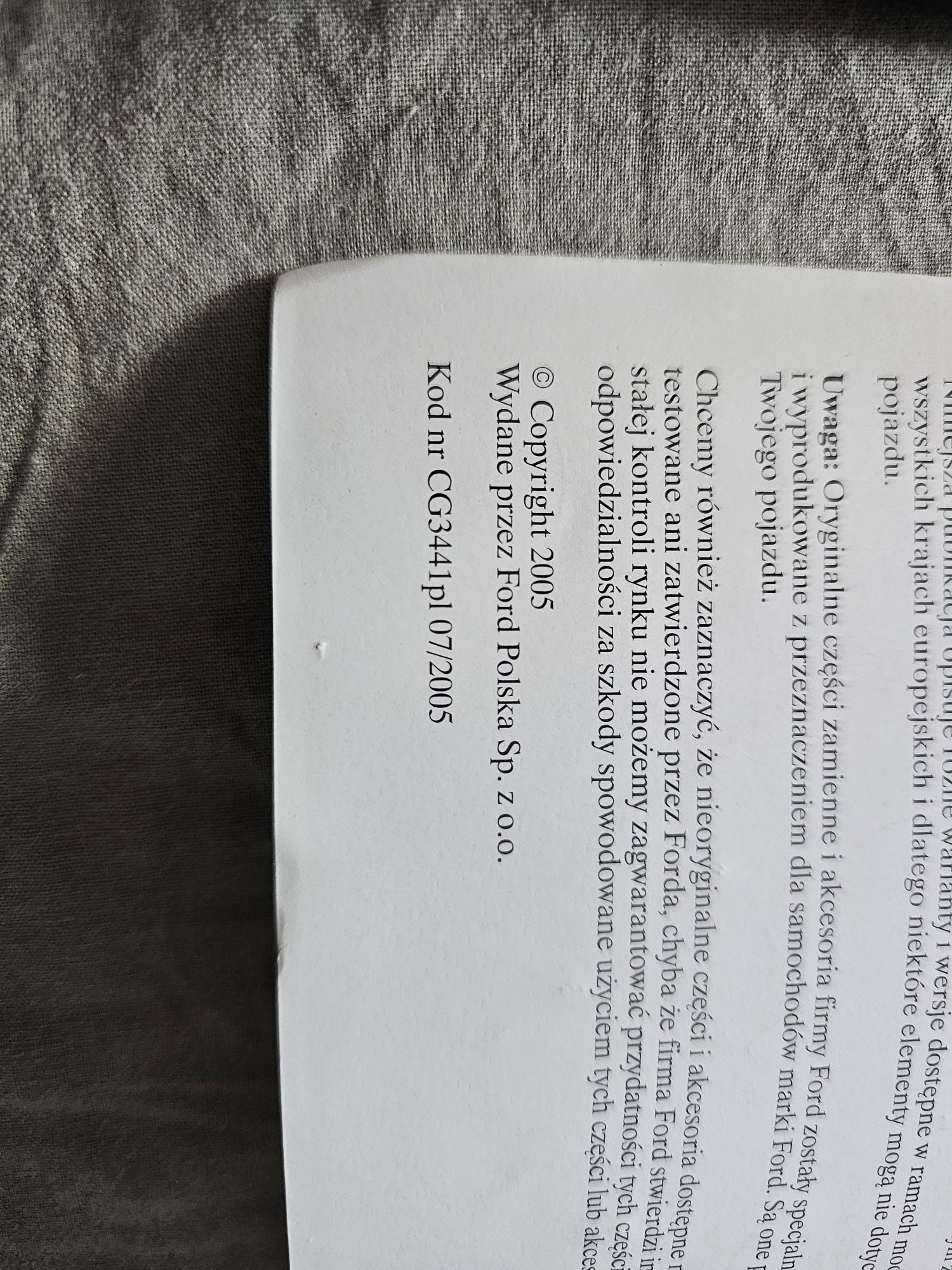 Instrukcja obsługi etui Ford Fusion w języku polskim