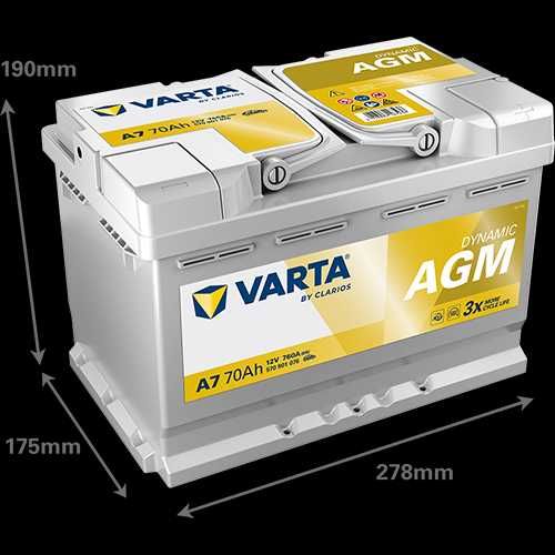 Akumulator Varta A7 12V 70Ah 760A L3 Silver Dynamic AGM P+ Radom