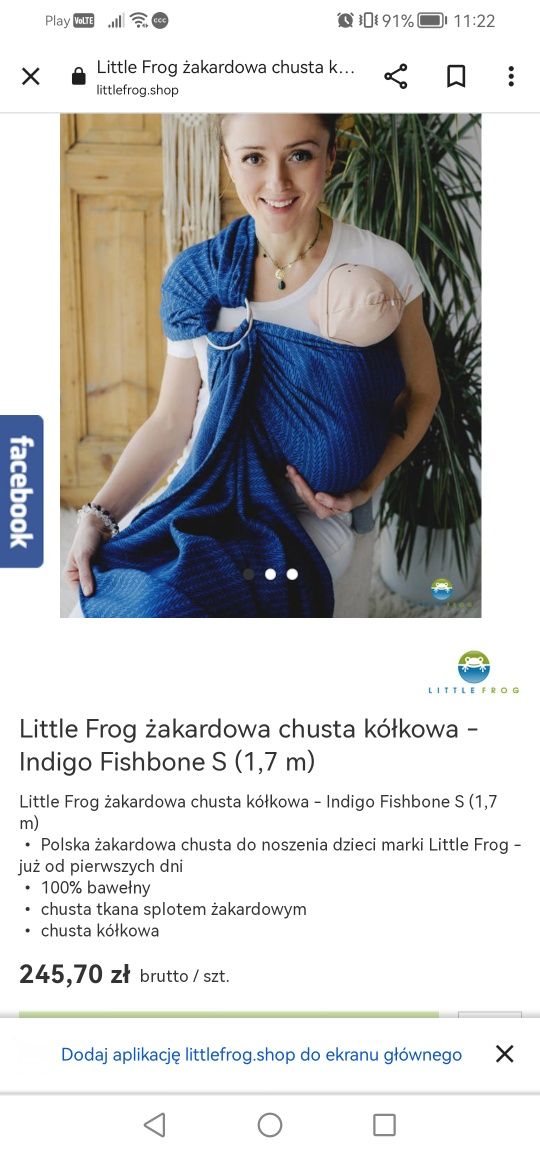 Żakardowa chusta kółkowa Little Frog indigo fishbone S 1,7 m nowa