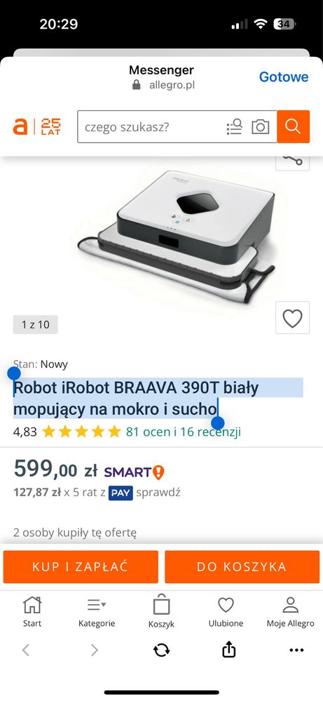Robot iRobot BRAAVA 390T biały mopujący na mokro i sucho