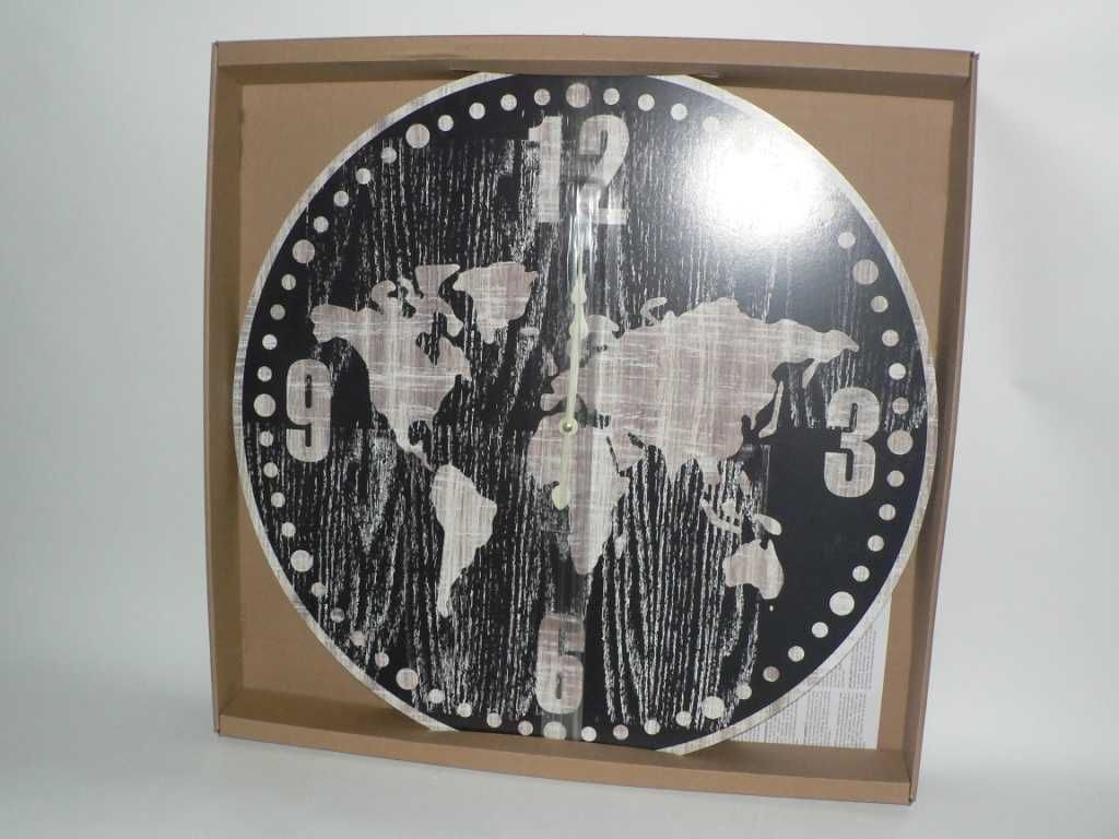 Zegar mapa świata - czarny 60cm