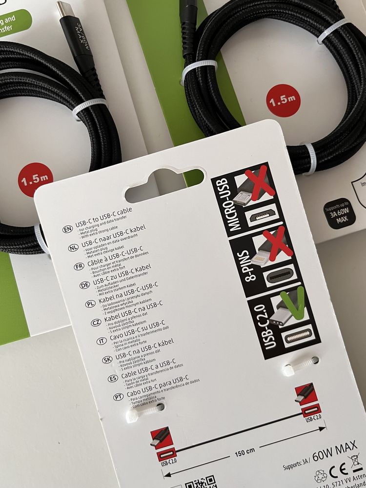 Kabel usb typ c - usb typ c ładowanie/ tran. danych sologic 1,5m Nowy