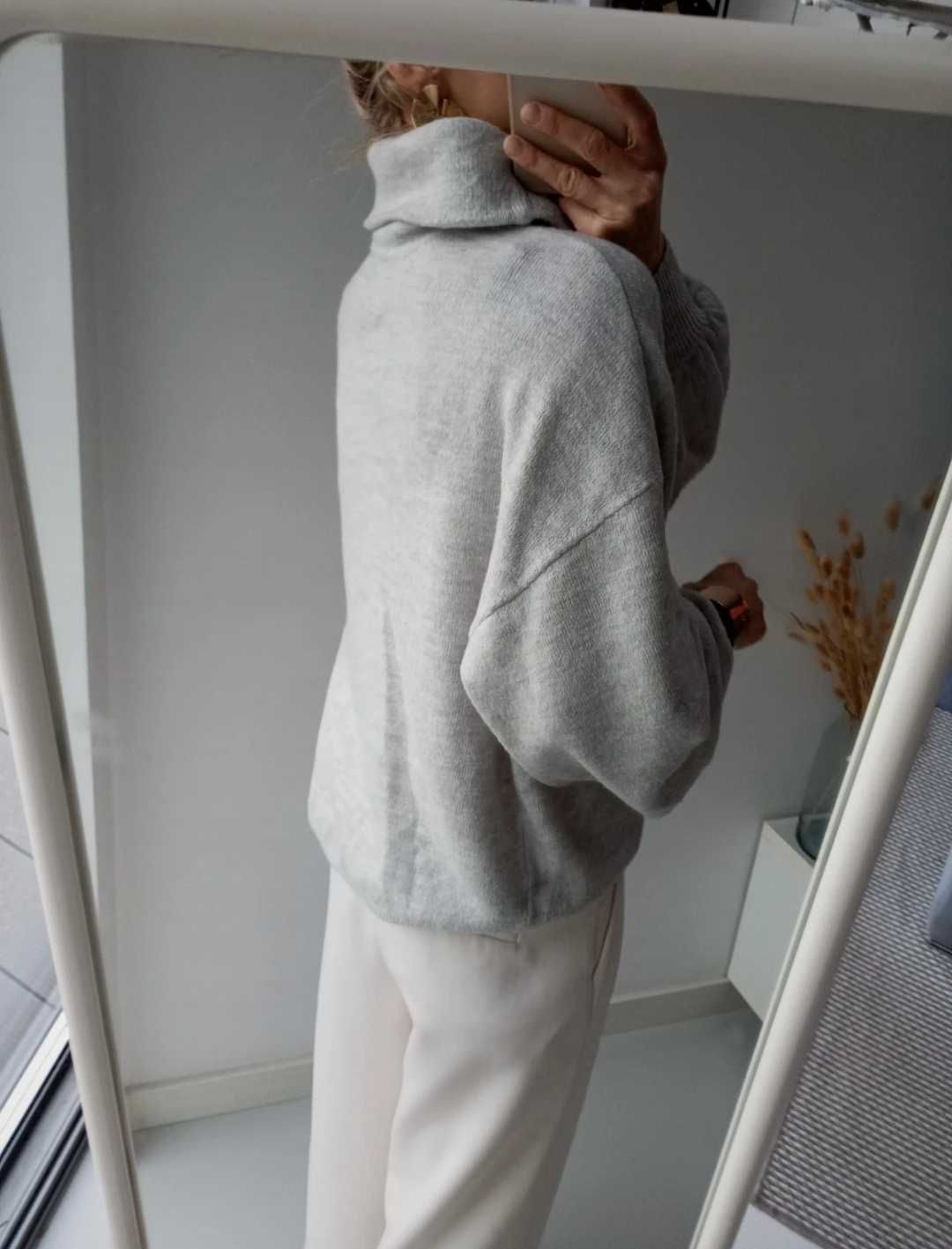 Asos szary sweter piękne rękawy duży L z golfem ciepły