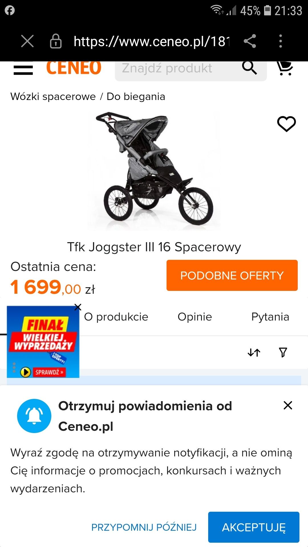 Wózek biegowy  spacerowy TFK Joggster  duże koła do biegania