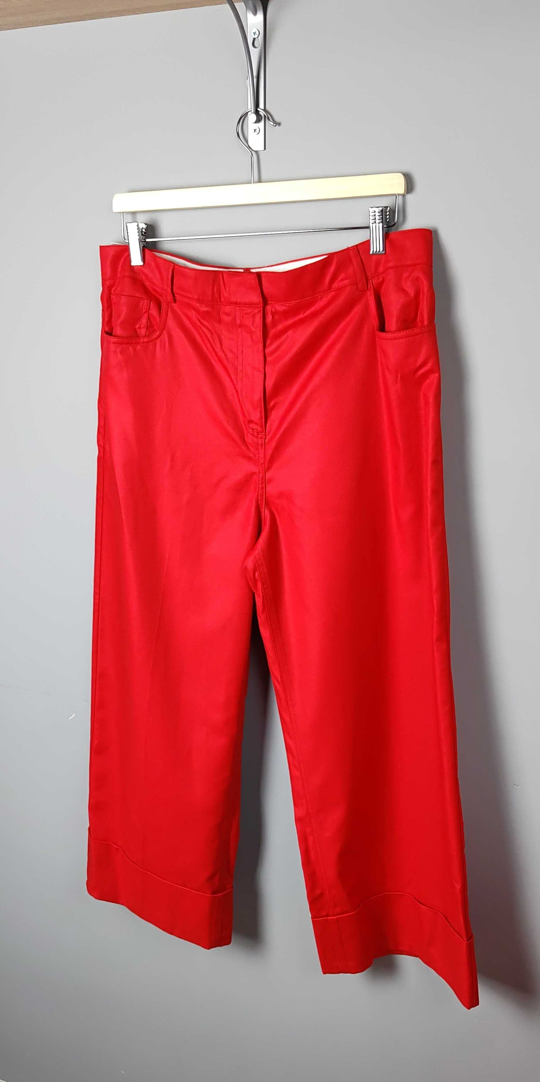 Spodnie czerwone do kostek szerokie nogawki wysoki stan nowe Reiss 42