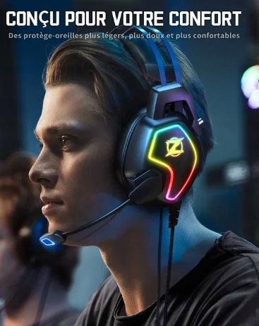 Słuchawki nauszne ozeino zw2 gamingowe pc dla graczy rgb usb jack