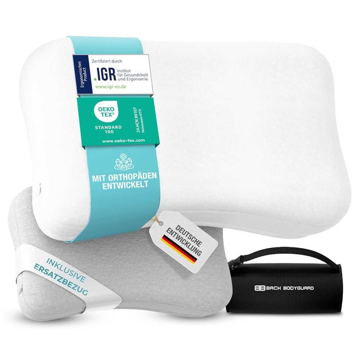 Poduszka ergonomiczna 50x30 cm ortopedyczna z 2 pokrowcami biała szara