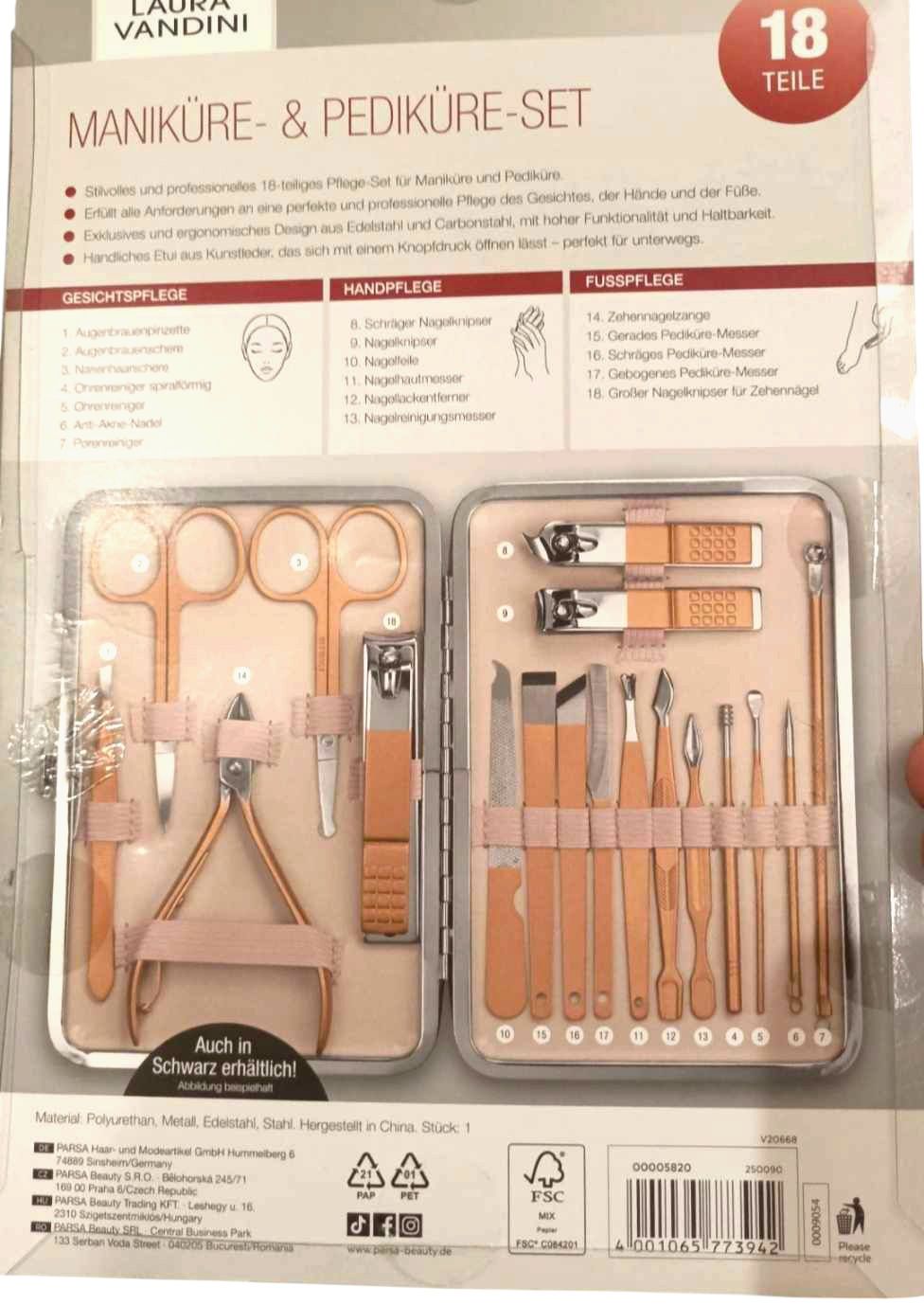 Nowy Zestaw do Manicure i Pedicure Laura Vandini | 18 Elementów