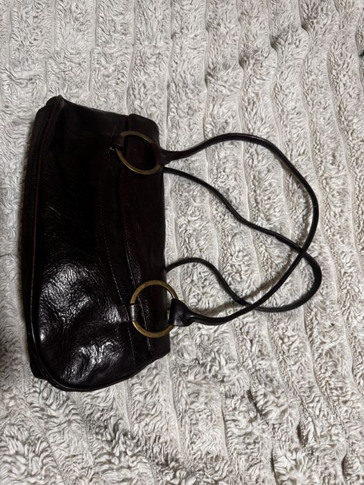 Torebka skórzana brązowa jamnik damska na ramię