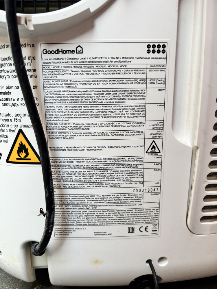 Klimatyzator przenośny GoodHome 12 kBTU z grzaniem