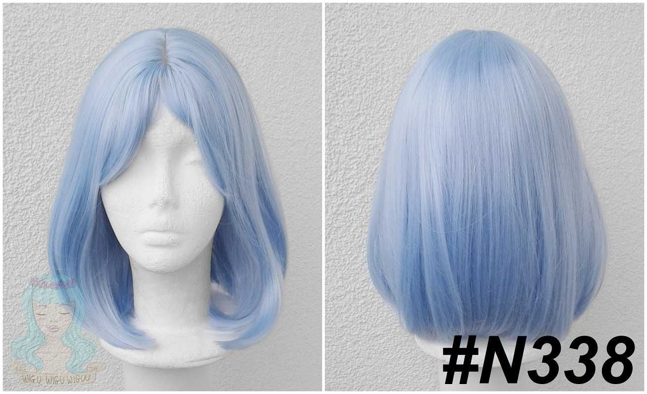 Błękitna niebieska krótka peruka z prostą grzywką bob cosplay wig