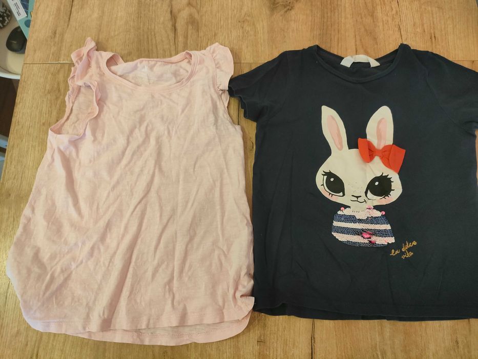 2 pak koszulek t-shirtów na ramiączk 122 128 hm h&m króliczek