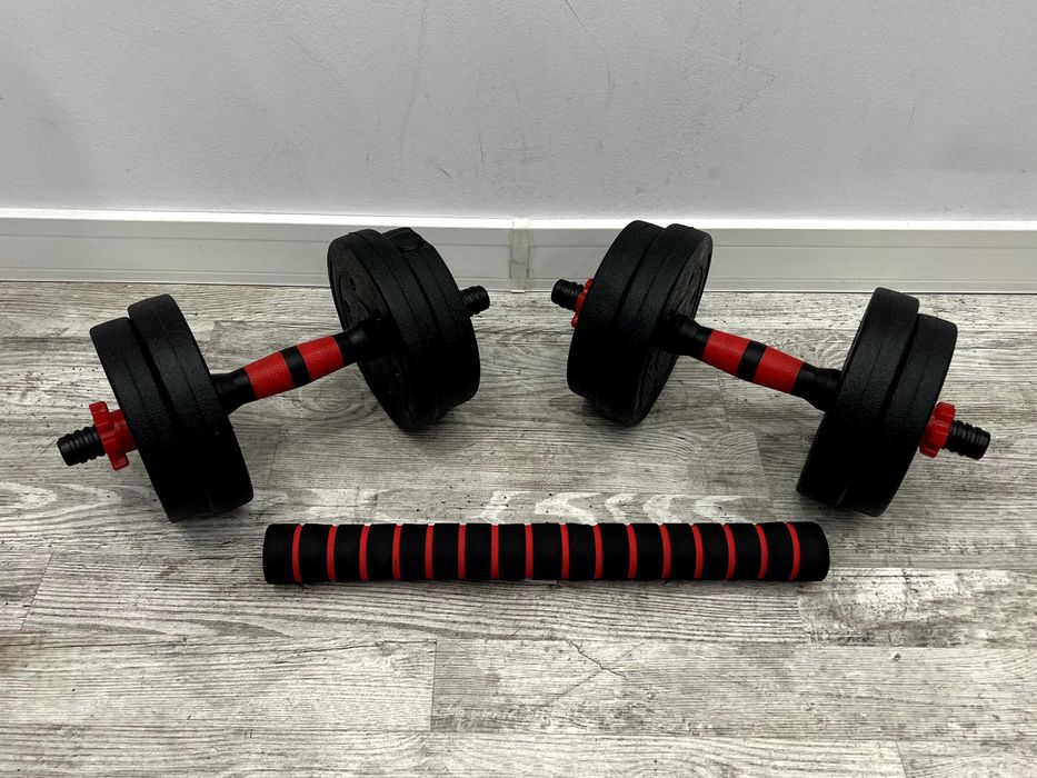 Zestaw Hantle Regulowane na Gryf 10KG Bitumiczne Sztangielki Ćwiczenia