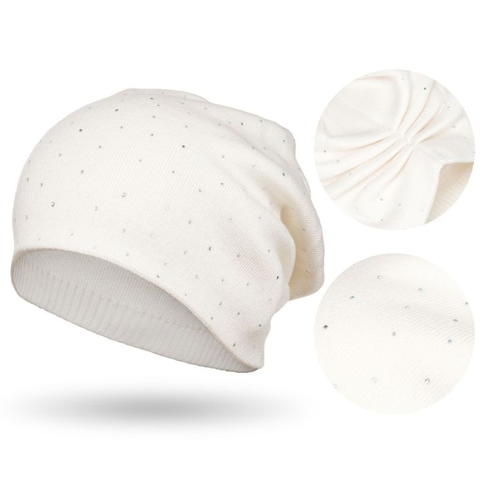 biała czapka damska z kryształkami na zimę - peterson