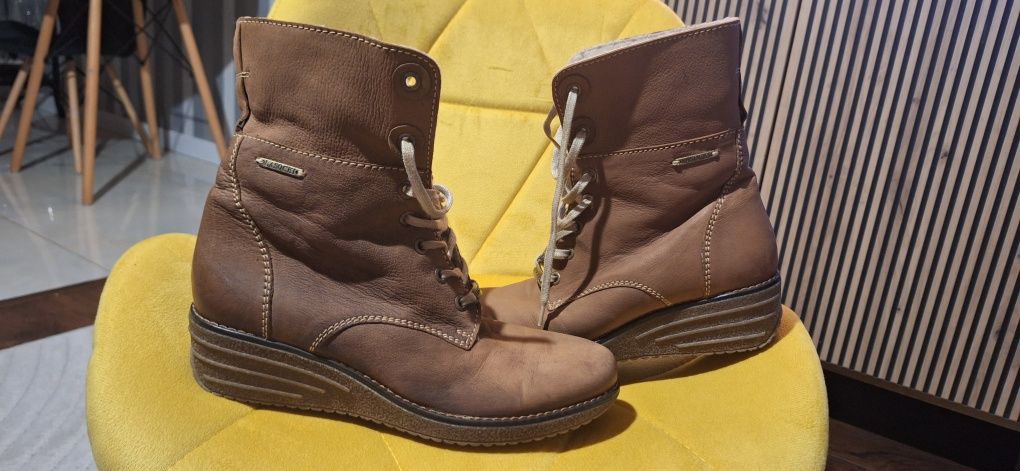 Buty zimowe jesienne Lasocki 39 25cm brązowe skóra naturalna kożuszek