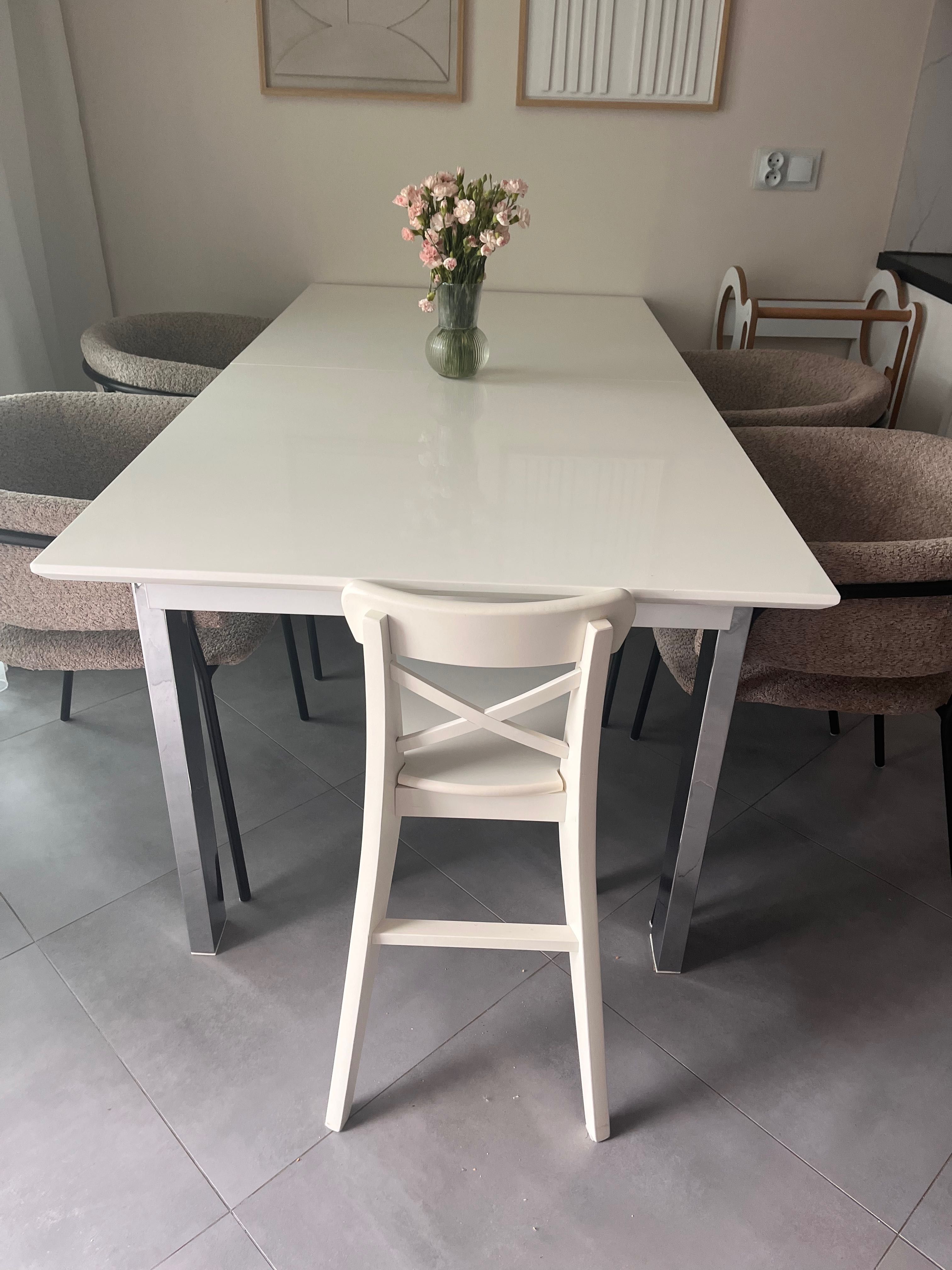 Stół rozkładany biały ze srebrem max 180x90, max 270x90