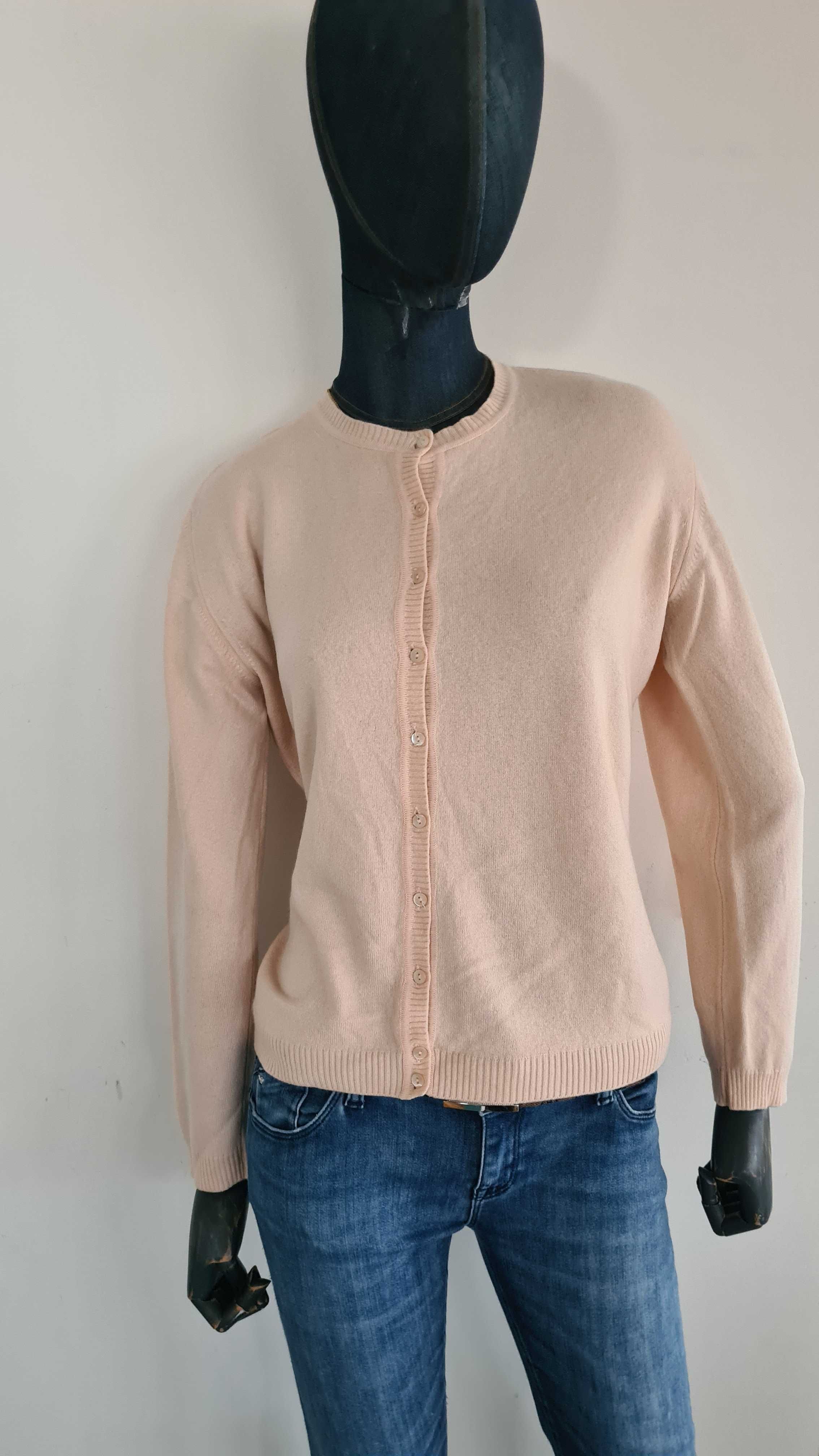 Kardigan Sweter Kaszmir i Wiskoza. Pudrowy różowy / morelowy. L / M