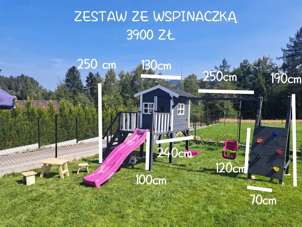 Domek dla dzieci drewniany Plac zabaw Cały zestaw