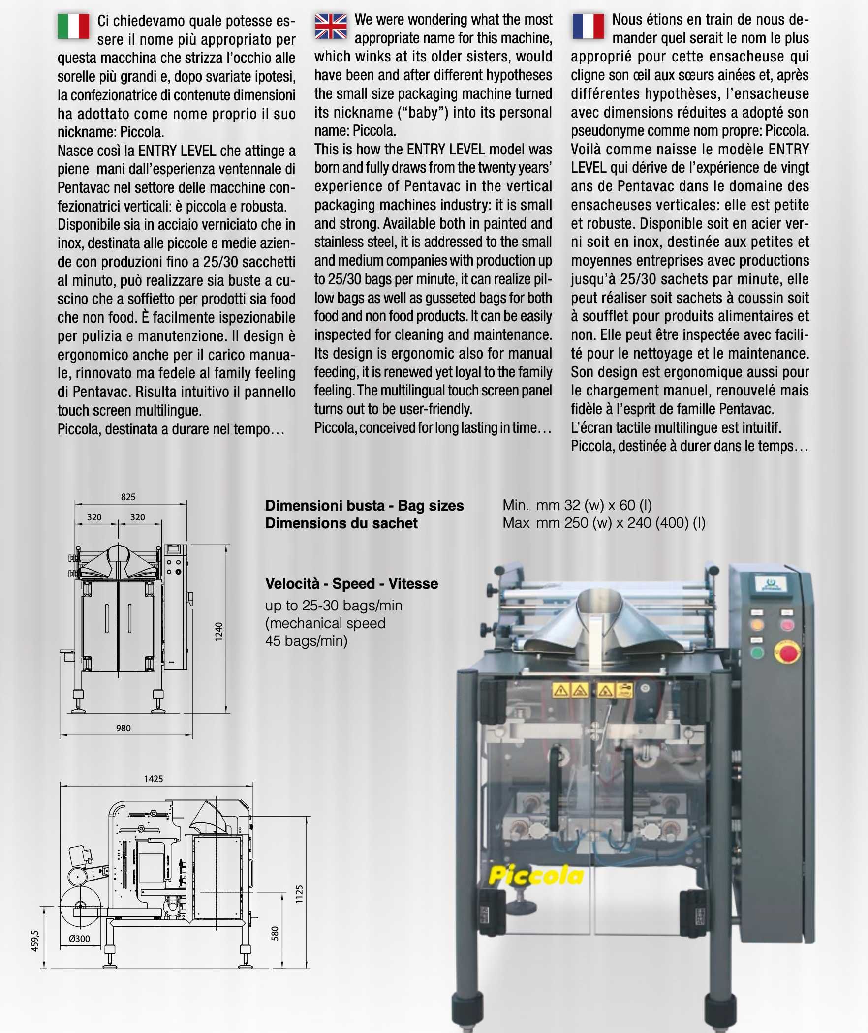 PENTAVAC Piccola - Máquina automática de embalamento