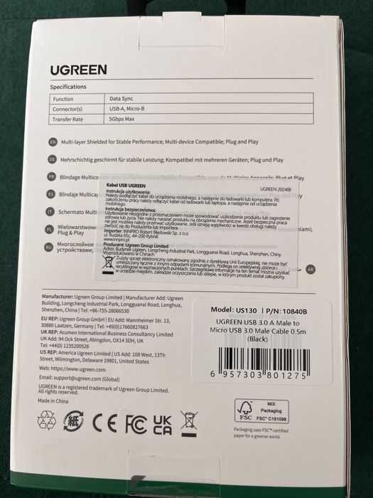 Kabel Ugreen USB 3.0-micro USB 3.0  0,5m