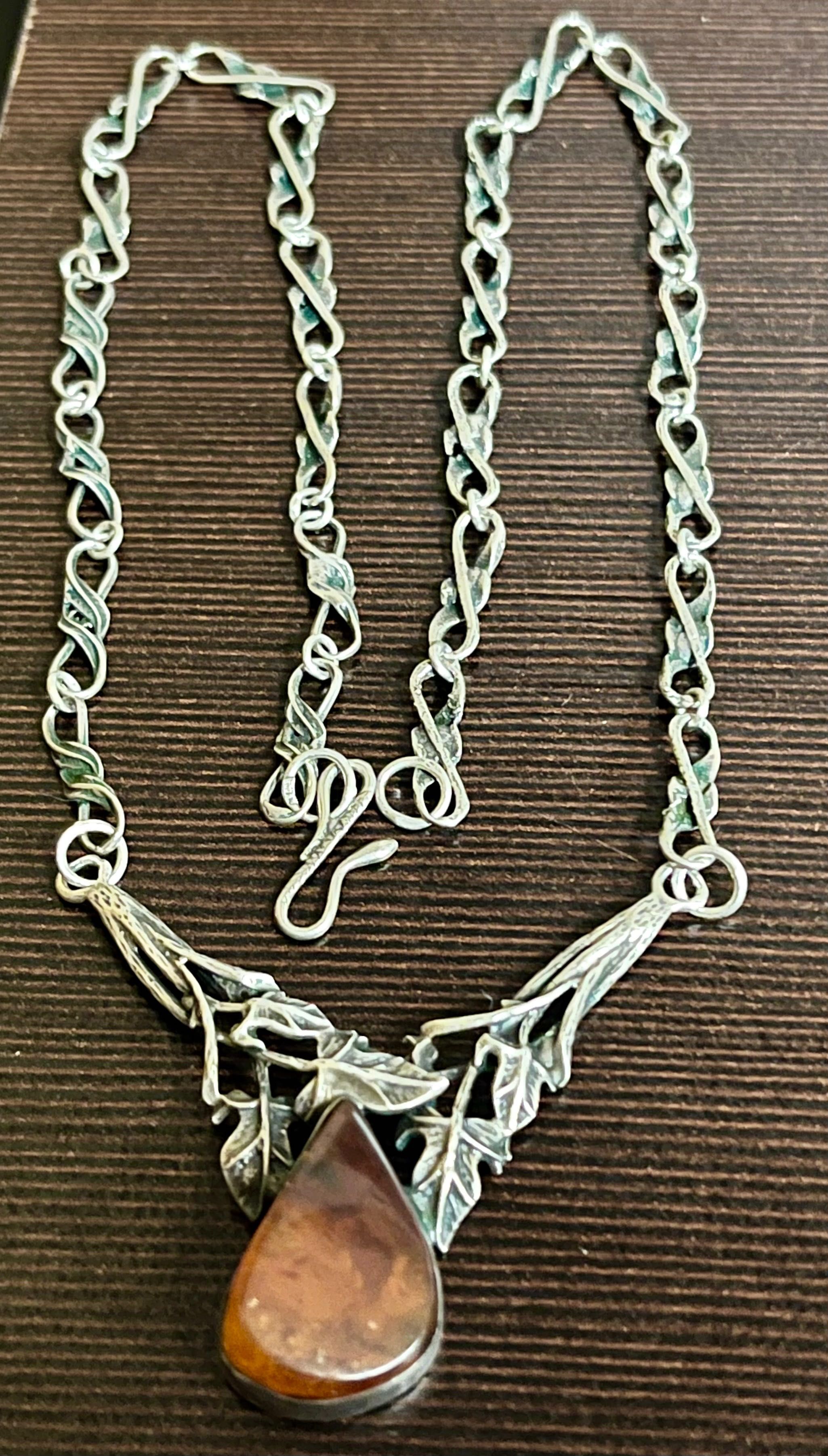 Stare srebro łańcuszek naszyjnik kolia biżuteria PRL bursztyn vintage