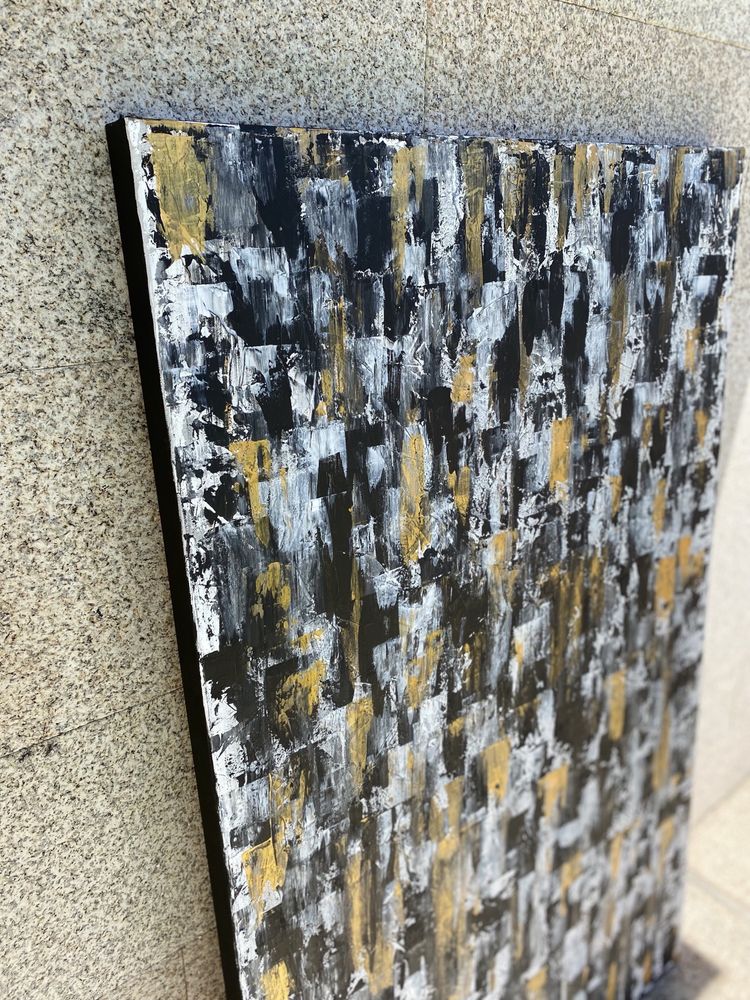 Quadro pintura abstrata “ golden rain” - 80x130cm