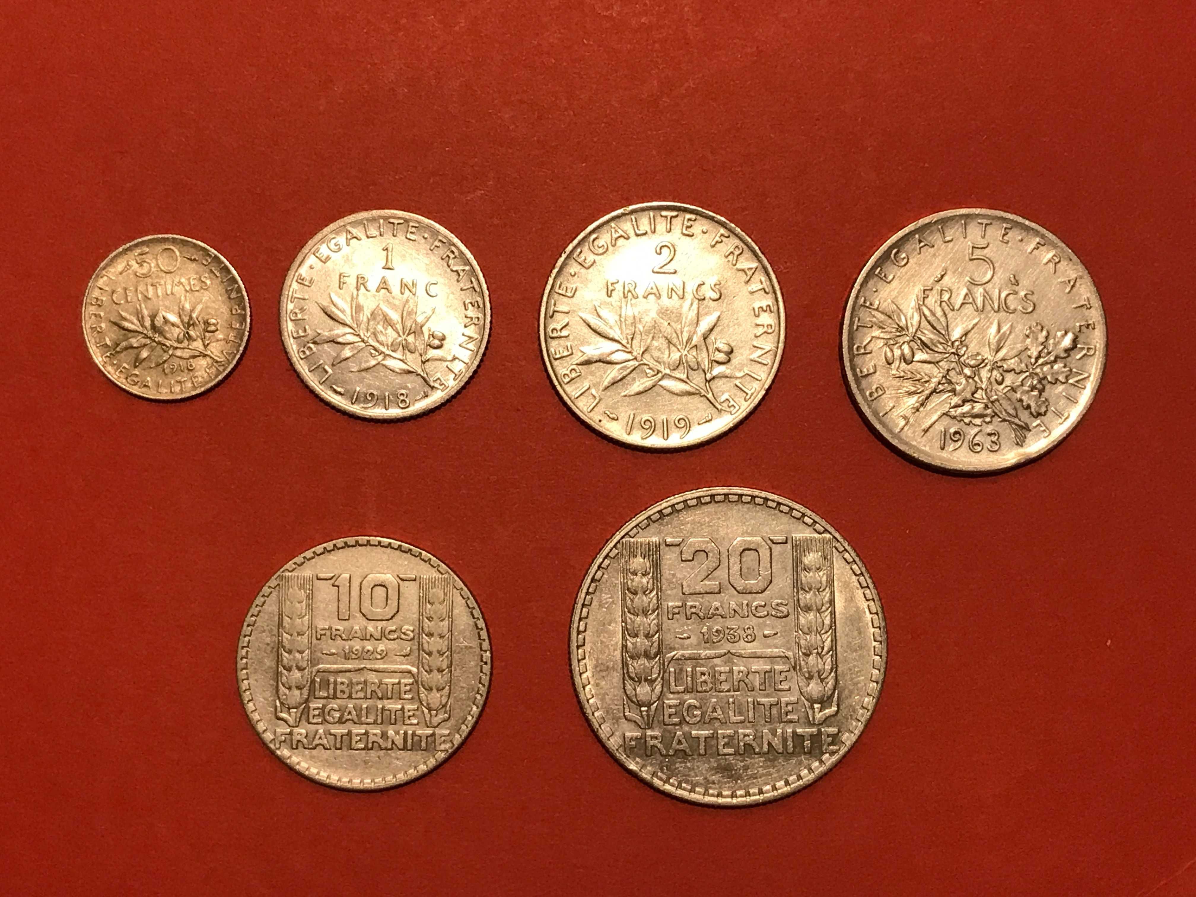 Серебряные монеты Франции (набор 6 монет)
