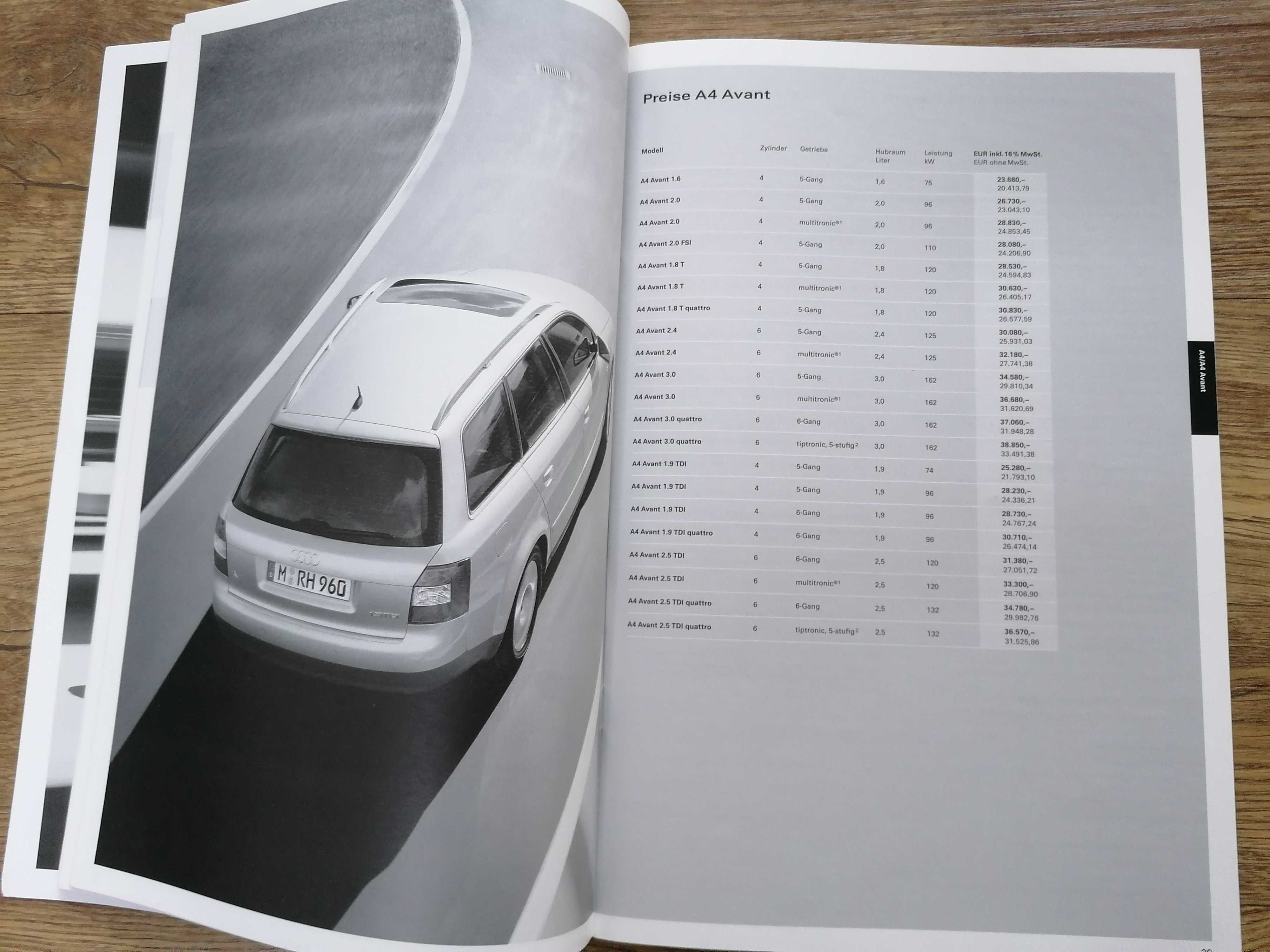 Prospekt Audi A2, A3, A4, A6/S6, TT Cennik