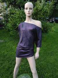 Fioletowa asymetryczna bluzka Sexy tunika na jedno ramię CLICK 38/M