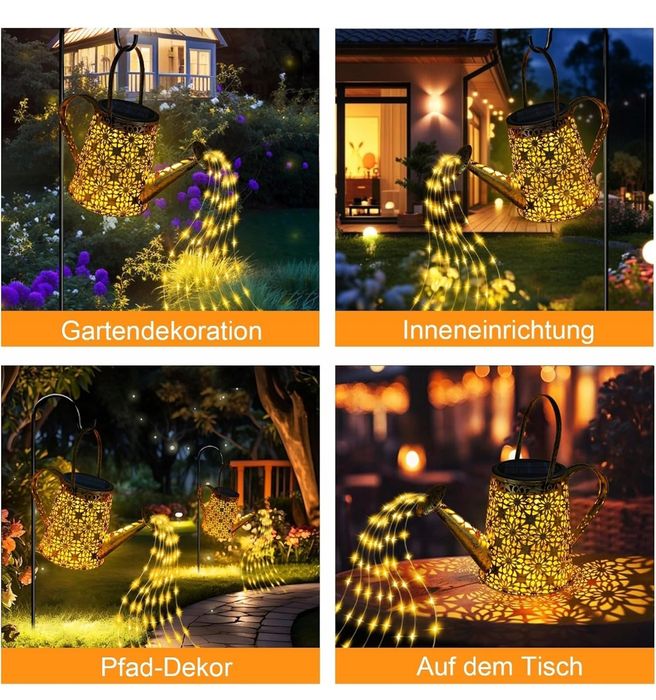 Solarna dekoracja ogrodowa, konewka z łańcuchem świetlnym LED