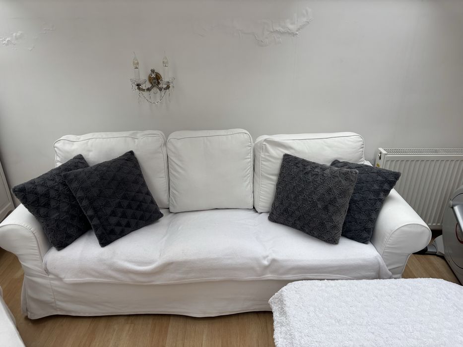 Zestaw sofa 3 osobowa+szelong+pufa Ikea